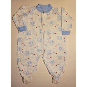 Royal Heir Baby Teddy Bear Sleeper White Large Blue Red Snaps Footies Pajama USA